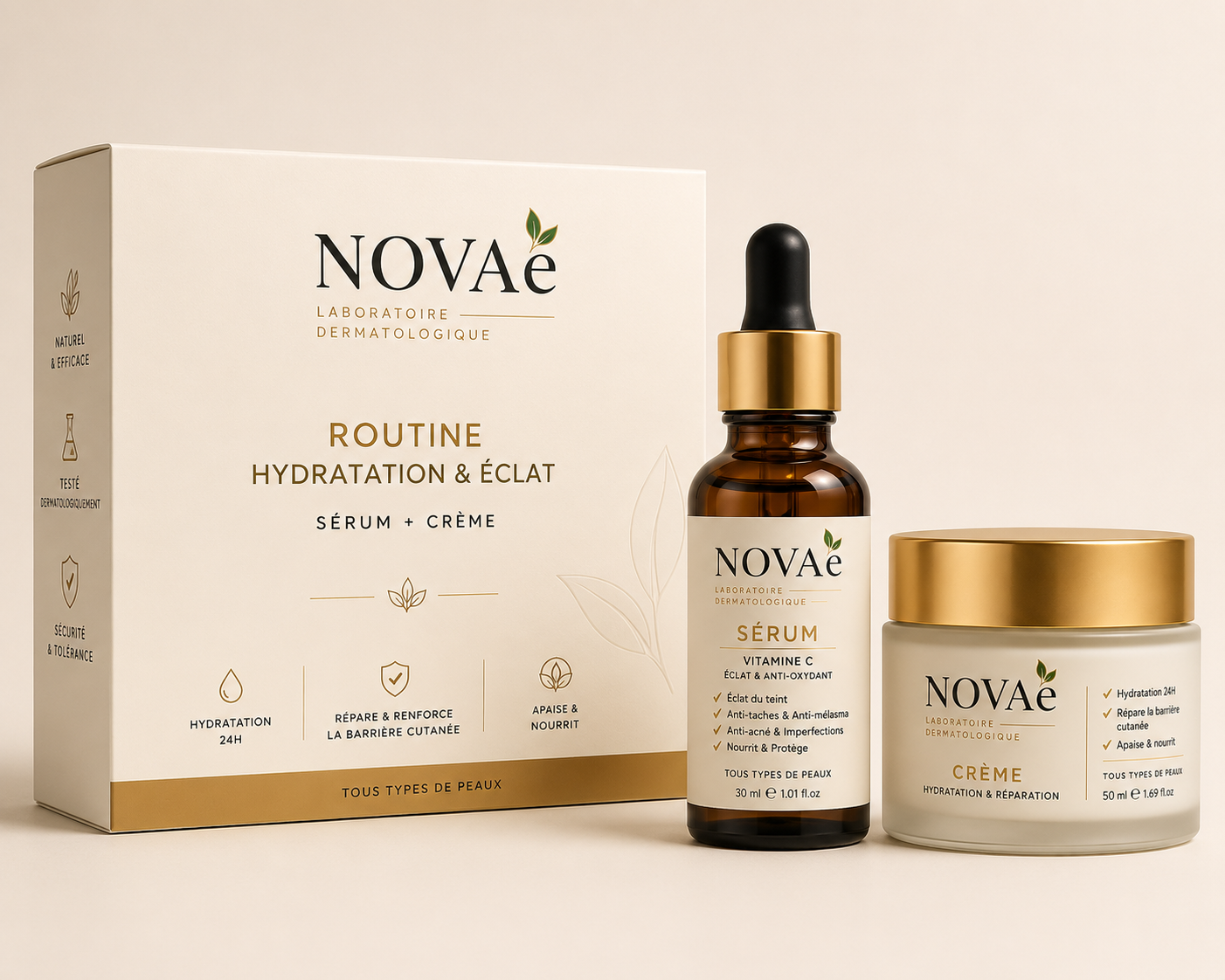 NOVAeskin glow routine - Vitamin C Serum and Hydrating Cream